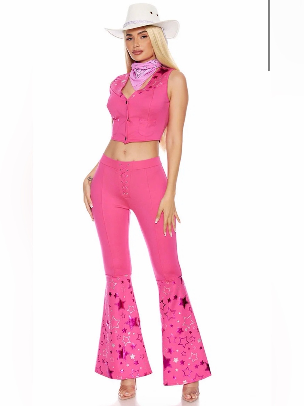 Women's Pink Star-Detail Western Barbie Costume